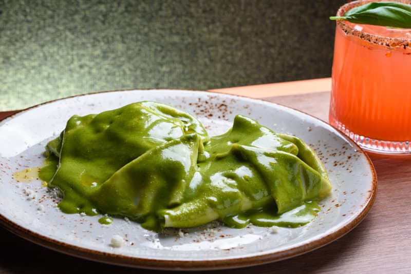 Handkerchief pasta with almond basil pesto